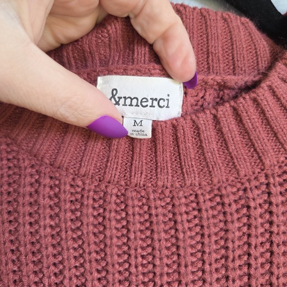 &Merci Women's‎ M Mauve Pink Textured Popcorn Balloon Sleeve Crew Neck Sweater - Picture 4 of 7